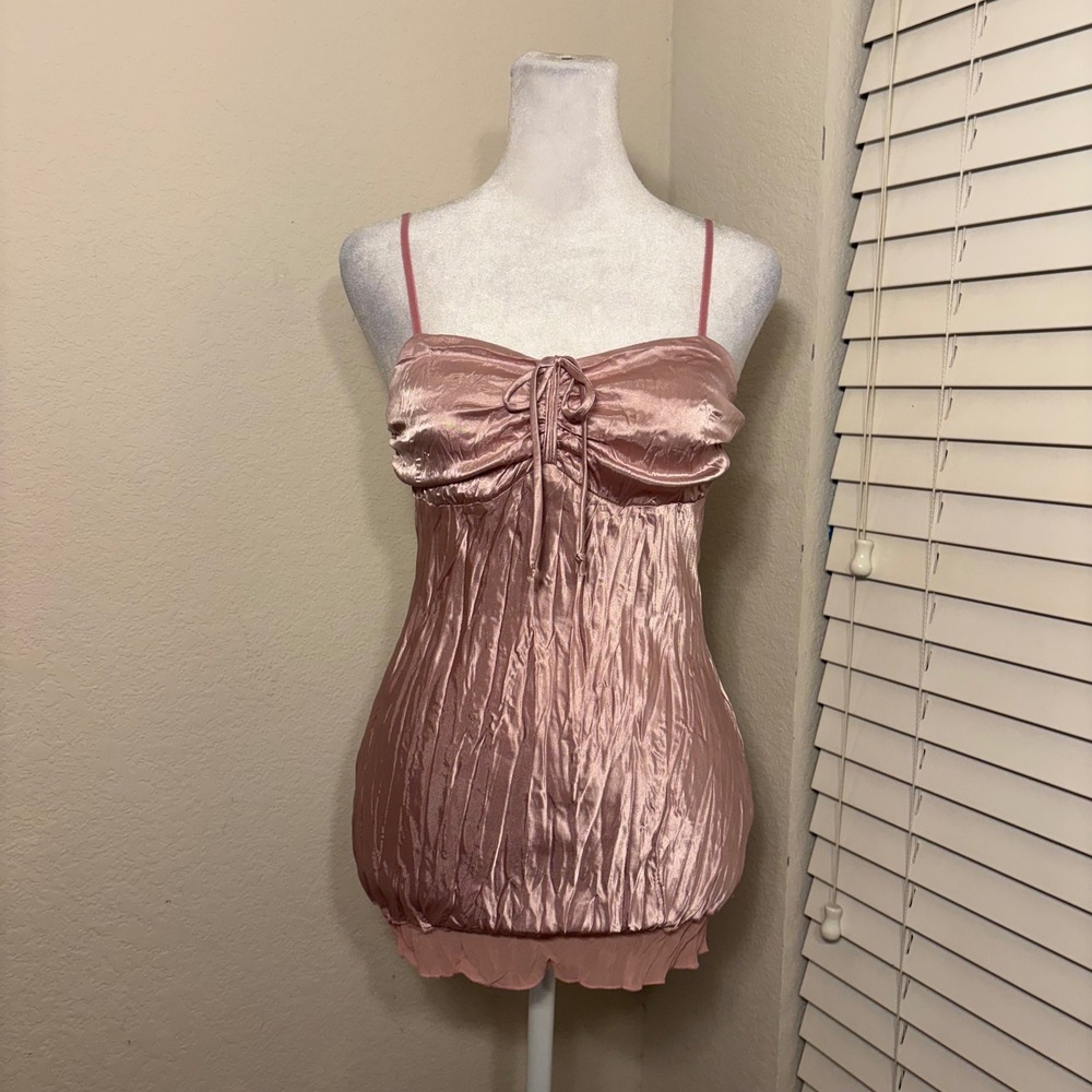 Charlotte Russe Y2K Pink Satin Crinkle Babydoll Cami Top Sweetheart XS